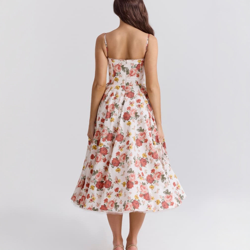 Robe Midi Italienne En Tuile À Imprimé Roses