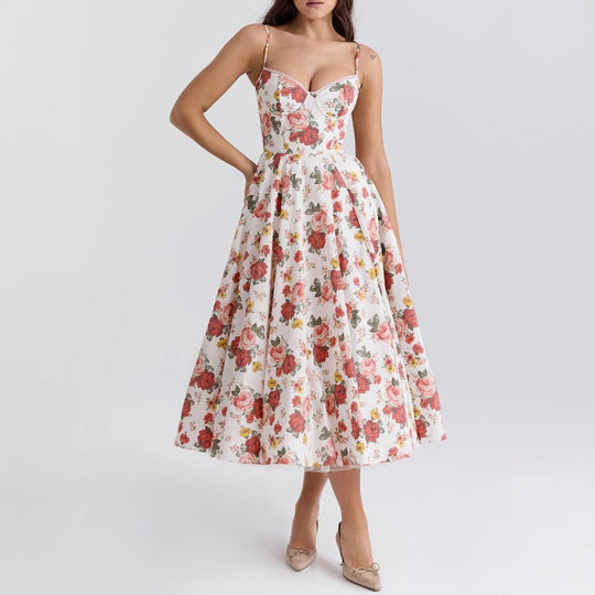 Robe Midi Italienne En Tuile À Imprimé Roses