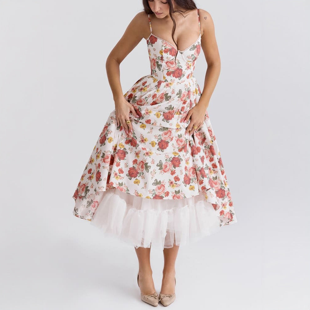 Robe Midi Italienne En Tuile À Imprimé Roses