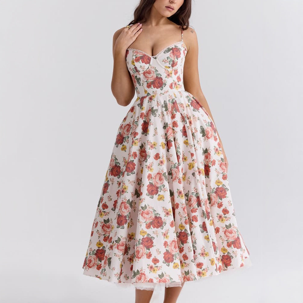 Robe Midi Italienne En Tuile À Imprimé Roses